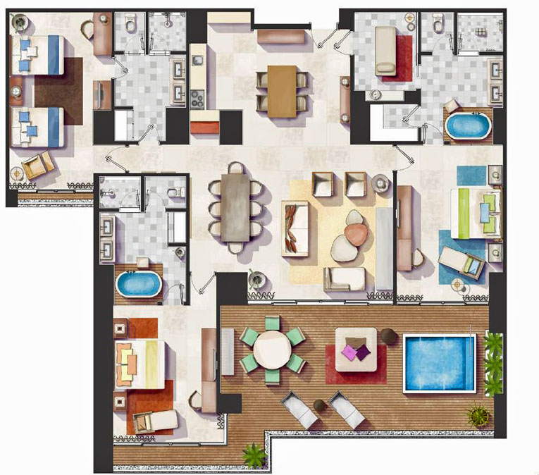 Vidanta Nuevo Vallarta Spa Tower 3 Bedroom Floor Plan