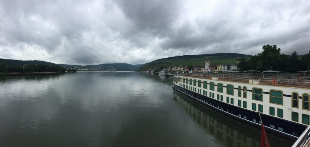 European river cruise ship on the Rhine River with healthy water levels in early summer