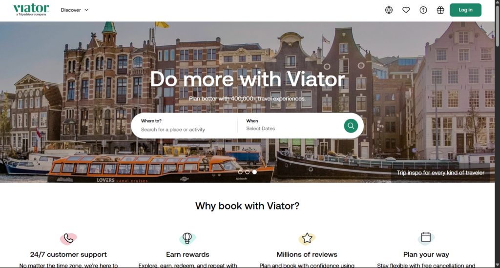 Viator Splash Screen showing one of the many options to book your own shore excursions